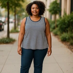 Lands' End Women's Plus size 3X Blue and White Sleeveless Tank Top Relaxed Fit